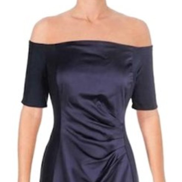NEW Lauren Ralph Lauren Navy off shoulder satin sheath dress size 6 - Picture 6 of 16